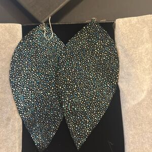 Oversized Dark Blue Glitter Earrings | Black and Metallic Blue Leather NIB